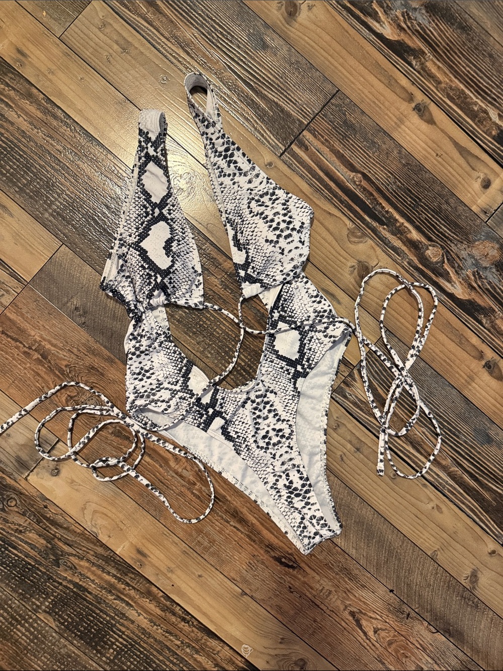 Cheeky White & Black Snake Print One-Piece Swimsuit